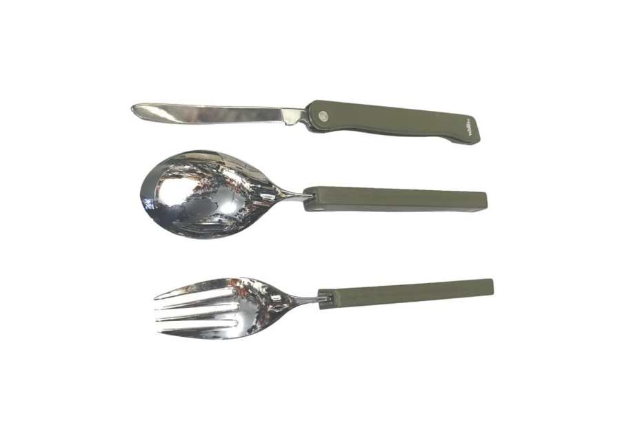 Cubiertos plegables 3 piezas mango PVC verde