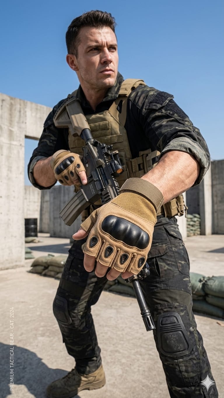 Guante táctico de medio dedo con nudillos