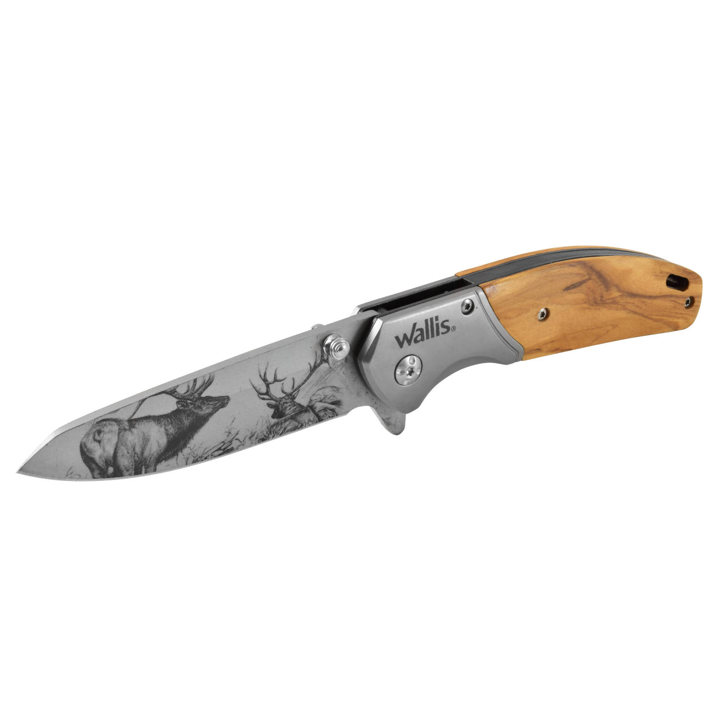 Navaja Wallis con mango madera acero hoja con diseño de alce