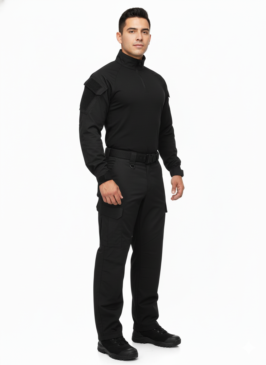 Uniforme táctico negro en tela RipStop